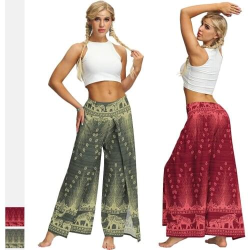 Womens Palazzo Yoga Pants Slit Wide Leg Pants Beach Vintage Hippie Bohemian Pilate -40