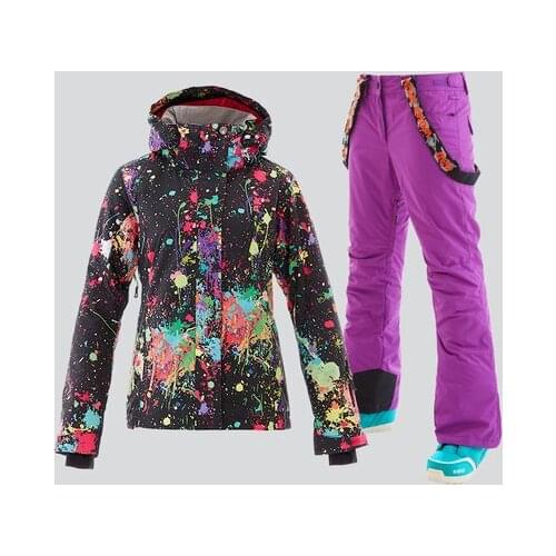 GSOU SNOW Adult Women Ski Suit Snowboard Jacket Pant Windproof Waterproof Warm Skiing Clothing Trouser Winter Suit Set Sport New