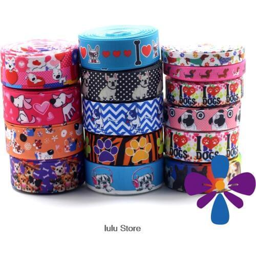 10 Yards/Roll French Bulldog, Labrador Dog Printed Grosgrain Ribbon Cartoon Dog Pets DIY Handmade Webbing Ribbon