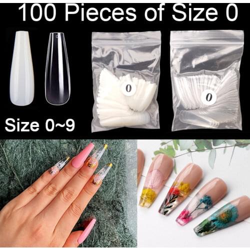 100 Pieces Buy Certain Size Of Ballerina Shape False Nail Tips Naturl, Transparent Color Full Cover Size 0 To Size 9