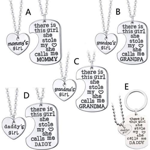 2Pcs Father Daughter Gift These Girls Stole My Heart They Call Me Daddy Keychain Set Heart Puzzle Daughter Dad Necklace