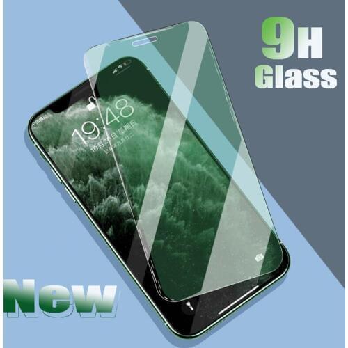 2Pcs Tempered Glass For 11 Pro X XR XS Max SE 2020 Green Ray Light Full Protective Glass On For i6s i7 i8 Plus Film