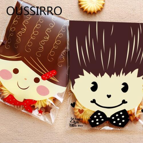 25PCS/Lot Baby Shower Girls Boys Gift Bag Kawaii Wedding Cookies Bags Plastic Packaging Bag For Biscuits Snack Baking Package