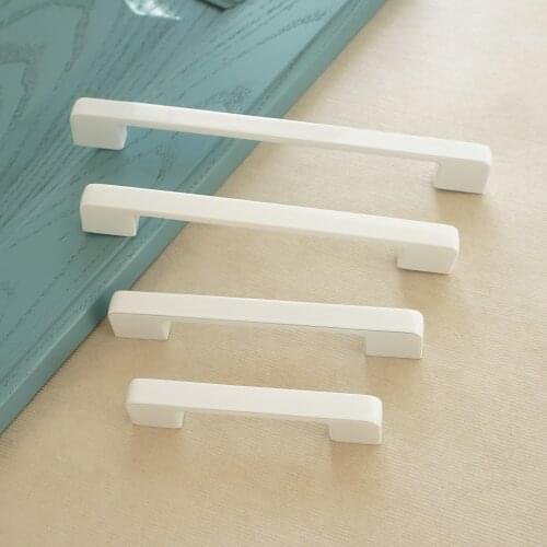 3.75" 5" 6.3" 7.55 White Cabinet Handle Closet Pulls Zinc Alloy Drawer Handle Modern Furniture Door Pull Handle 96 128 160 192mm