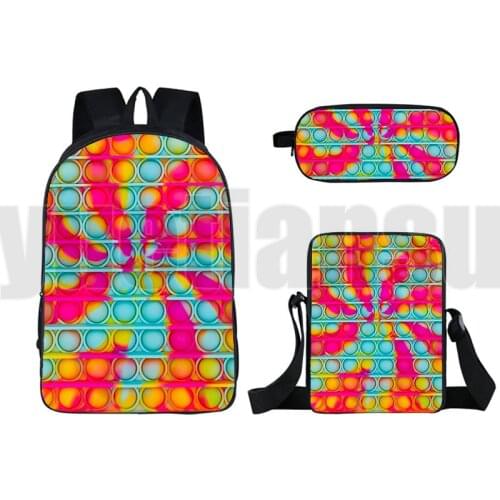 3 Pcs Set POP It Backpacks for School Teenagers Girls 3D Family Games Anime Rainbow Pop Fidget 16 Inch Back To School Students