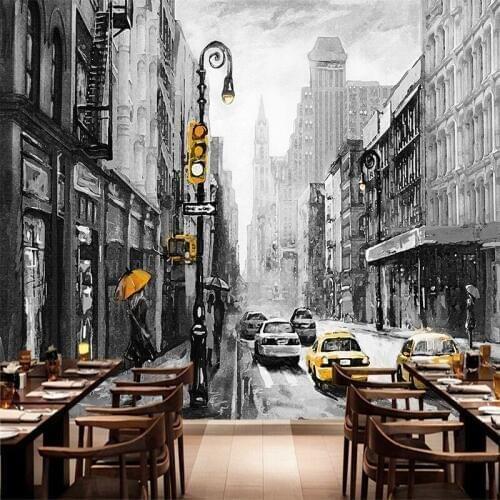 Custom Size 3D Oil Painting Wallpapers Modern Grey City Building Poster Art Canvas Painting for Living Room Home Decor TV Backgr