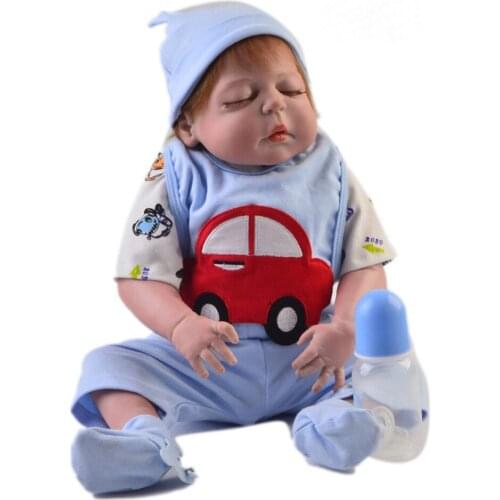 5pcs Cute Newborn Baby Doll Car Pattern Jumpsuit Bib Suit for 22-23inch Reborn Clothing Set Doll Accessory