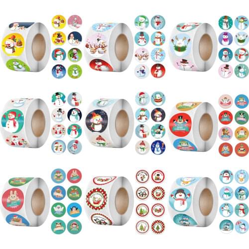 500pcs Round 8 Design Snowman Christmas Stickers Seal Label 1.5'' Holidays Party Gift Decor Scrapbook Stationery Sticker Roll