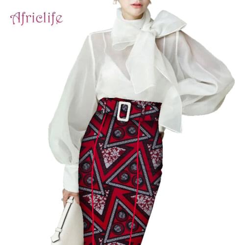 Half Skirt Below Knee Hot Selling African Ankara Slim Clothing Dashiki African Dresses with Belt for Sexy Lady WY4635