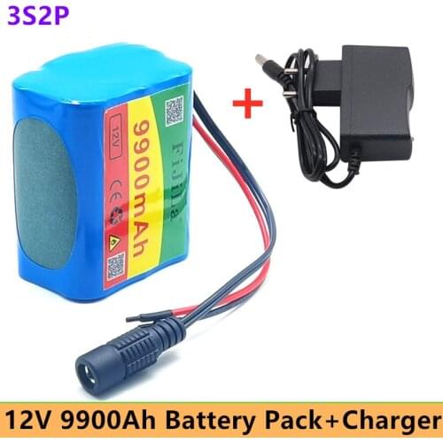 3S2P 12V 9900mah battery 18650 Li-ion 9.9 Ah Rechargeable batteries with BMS Lithium Battery packs Protection Board +Charger