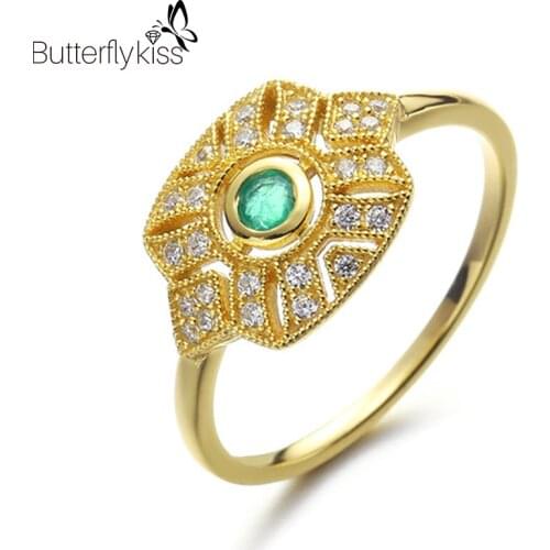 BK 100% Real 925 Silver Rings For Women Natural Emerald Gemstone Zircon 1.65g Wedding Party Luxury Fine Lady Jewelry Gifts