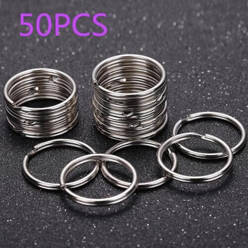 50pcs/100 PcsSet Silvery Key Chains Jewelry Keychain Key Ring Stainless Alloy Circle DIY 25mm Keyrings