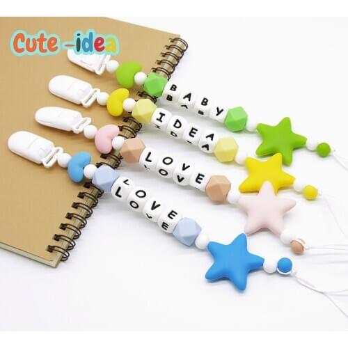 Cute-idea 1Pc Silicone Star Beads Pacifier Chain Personalized Name Chain Baby Teething Toys BPA Free Baby Product Shower Gifts