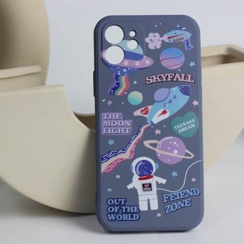 Smartphone Case for Iphone 12 Mini Pro Max 6s 7 8 Plus SE 2020 11 Cell Phone Silicone Soft Camera Lens Protection Space Cartoon