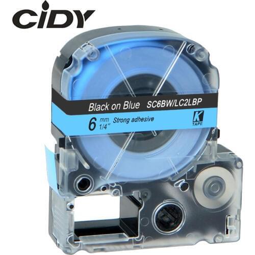 CIDY 6mm Black on Blue SC6BW / LC-2LBP9 LC-2LBP LC 2LBP LC2LBP compatible label tapes for kingjim printers for LW300 LW400