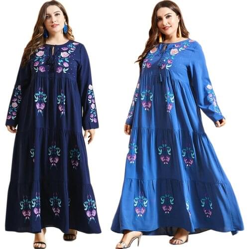 Dubai Abaya Muslim Women Long Dress Embroidery Turkish Plus Size Arab Jilbab Ramadan Islamic Maxi Robe Gown Middle East Fashion
