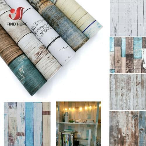 Home Decor 3D PVC Wood Grain Wall Stickers Contact Paper Wallpaper Rustic Effect Self-adhesive Furniture Kitchen Sticker Room