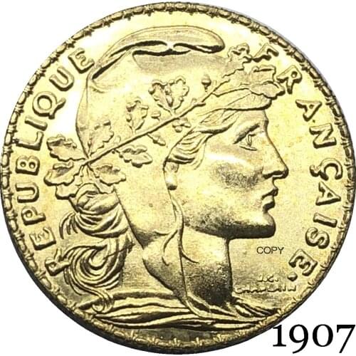 France Third Republic 1907 20 Francs Gold Copy Coin Brass Metal Liberte Replica Production Coins