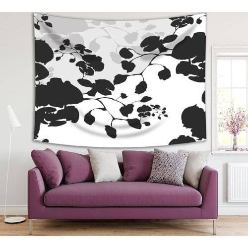 Tapestry Blooming Orchids Flower Plant Silhouette Classic Floral Black and White Artwork Printed