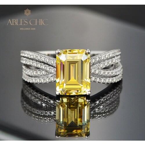 5ct Emerald Cut Lab Citrine Gemstone Ring Sterling Silver Yellow Topaz 5A Zircon 4 Strands Band Wide Wedding Rings S2R1S2R0885