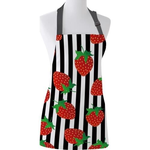 Red Strawberry Black And White Stripes Fruit Apron Adult Kids Bibs Home Cooking Baking Kichen Aprons for Woman Cleaning Apron