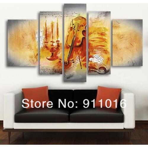 Hand-painted Artwork Dance Bamboo Beauty High Q. Wall Decor Landscape Oil Painting On Canvas 5pcs/set Musical Instruments Art