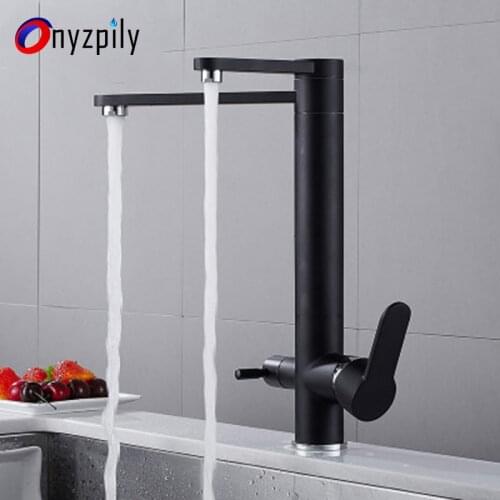 Creative black ORB cold and hot kitchen sink water purifier faucet rotating double effluent