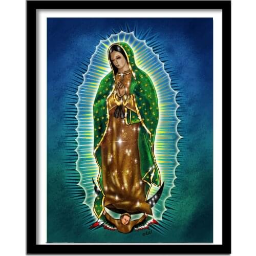 Full Square Round Mexico Guadalupe Virgin Mary Embroidery Green Light DIY Diamond Painting Cross Stitch Lady Religion A178