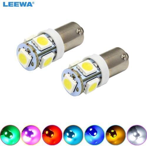LEEWA 50pcs DC12V Auto BA9S 1.2W 5050 5-SMD Car LED Light License Plate LED Lamp 7-Color #CA1534