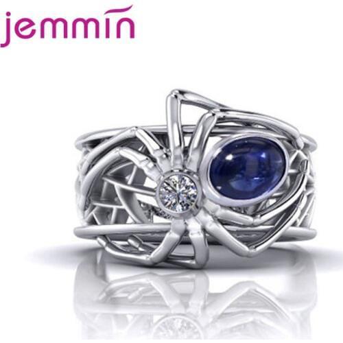 Novelty 925 Sterling Silver AAA Zircon Spider Charms Ring Punk Style Bague for Men Women Vintage Hallowmas Party Accessories