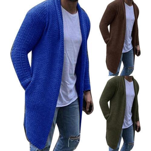 Autumn Winter Mens Long Sweatercoat Solid Color Long Sleeve Hooded Sweater Outerwear Casual Sweater Cardigan