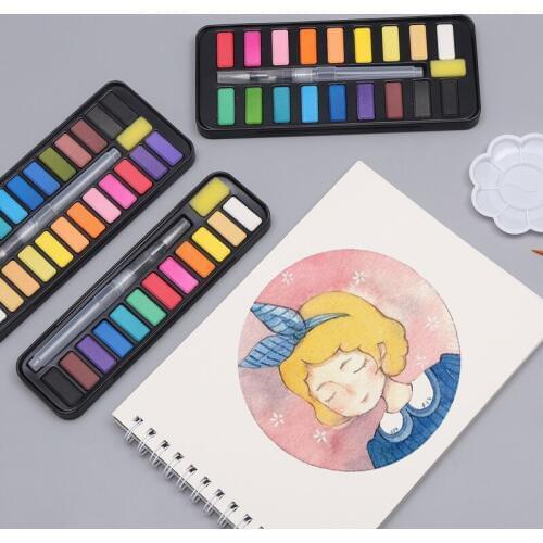 12/18/24 Colors Professional Watercolor Paints Set Drawing Portable Solid Water Color Brush acrylic Painting Art Supplies
