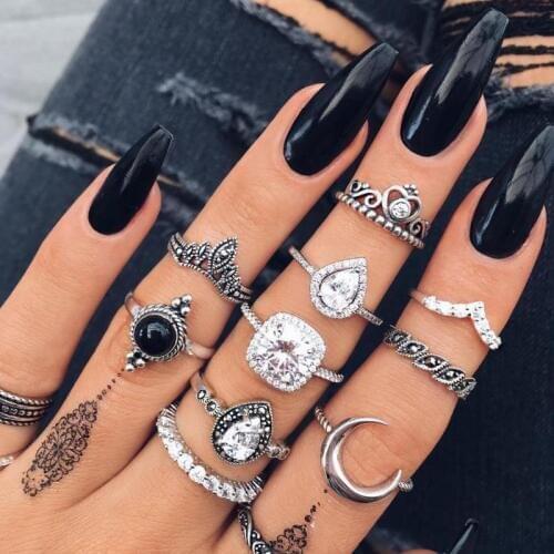 10pcs/set Vintage Antique Ring Set For Women Finger Heart Crystal Set Of Midi Ring Boho Jewelry Gift Knuckle Rings