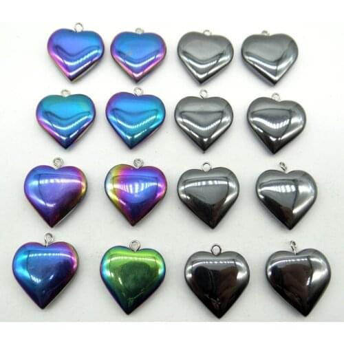 Natural Quartz crystal Titanium Hematite hand-Carved Heart-shaped Gem pendant for diy jewelry making necklace Accessories10pcs