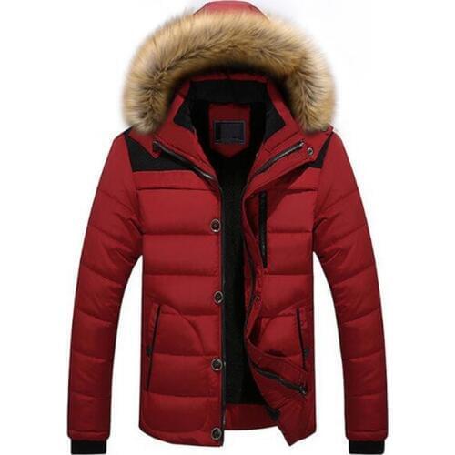 2019 New Winter Padded Coat Mens Plus Velvet Jackets Parka Fur Collar Hooded Male Coats Casual Outerwear Cotton Clothing Men