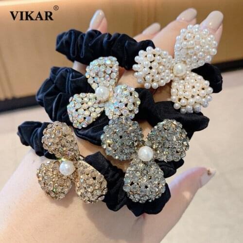 New Women Shinny Diamond Elastic Hair Bands Hair Hair Tie Girls Elegant Pearl Ponytail Holder Scrunchy Fashion Hair Accessories