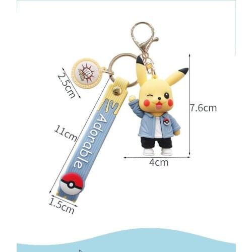 New Pokemon Pikachu Keychain Cartoon Anime Character Cute Style Boy Girl School Bag Key Chain Keychain Accessories Birthday Gift