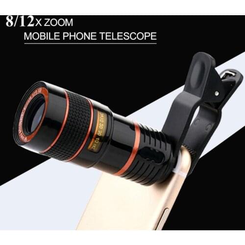 Phone Lens Telephoto Lens 12X Zoom Lens Acrylic 70 Degree Wide Angle Camera Kits With Clip Lens On The Phone For Smartphone