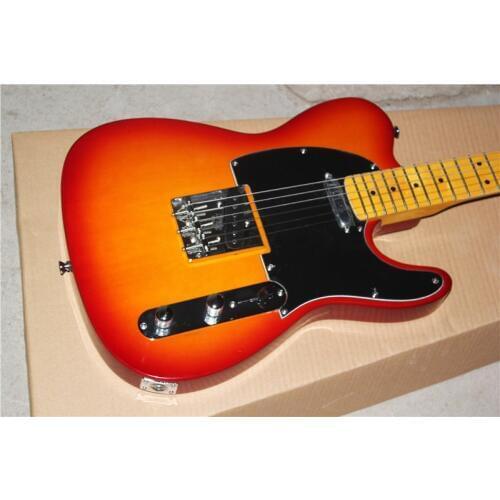 Factory Wholesale Red Body Electric Guitar with Black Pickguard,Yellow Neck, Offer Customized