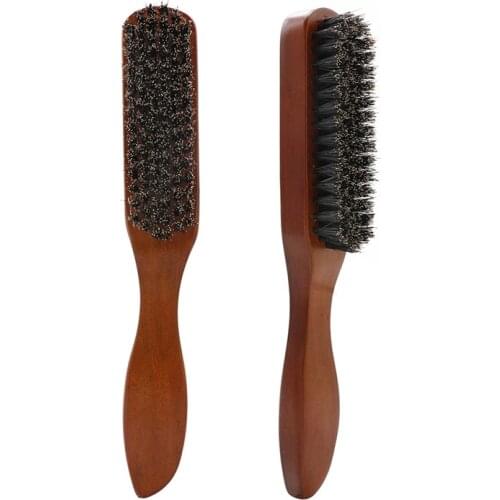 Professional Solid Wood Handle Bristle Hair Brush Massage Beard Brush Hairdressing Hair Styling Sweeping Hair Dust Collector