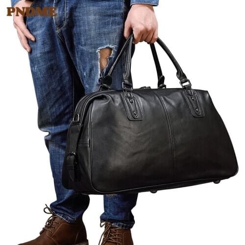 Simple natural genuine leather mens travel bag outdoor leisure real cowhide handbag business fitness shoulder messenger bag