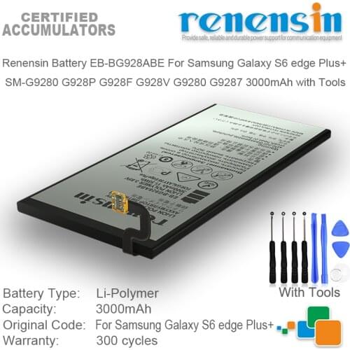 Renensin Battery EB-BG928ABE 3000mAh For Samsung Galaxy S6 Edge Plus+ SM-G9280 G928P G928F G928V G9280 G9287 With Tools