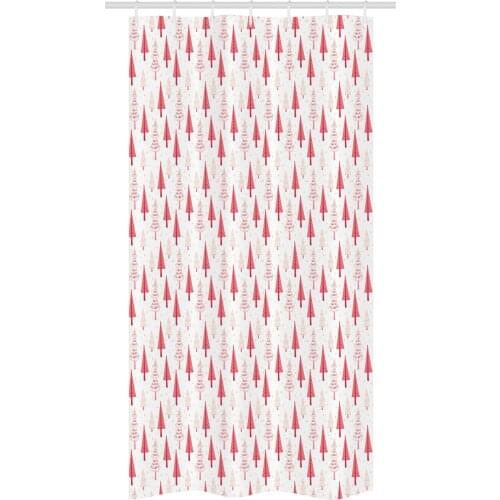 Pink Pines Christmas Shower Curtain Set Winter Woods Pattern Waterproof Fabric Narrow Bath Curtain Bathroom Decor with Hooks