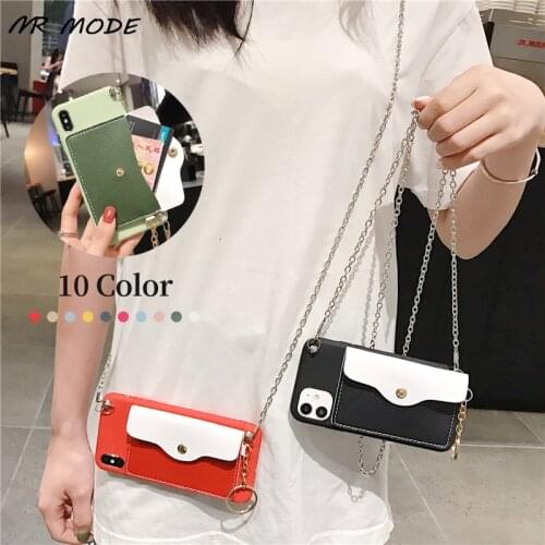 Silver Chain Lanyard Crossbody With Card Pocket Candy Case For Samsung Galaxy A51 A71 A42 A12 5G S20 Fen Edition S20 Ultra Plus