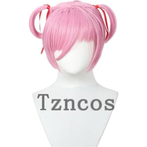 Tzncos Natsuki Wig with Red Tie Pink Short Wigs Heat Resistant Synthetic Hair