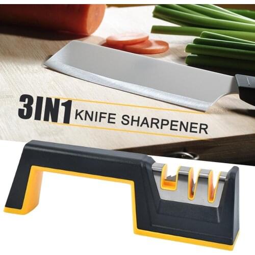 Kitchen Knife Sharpener Premium Stainless Steel 3-Stage Design Knife Sharpening Tool For Restore Knife Blades Quickly Safely