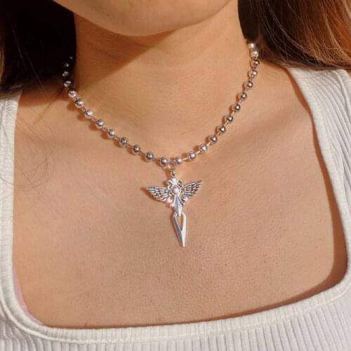 Vintage Hollow Out Cross Wing Metal Pendant Necklace For Women Men Punk Cool Gifts Harajuku Choker Necklace Fashion Jewelry New