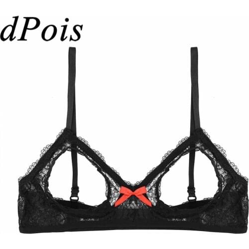 Sexy Women Open Cup Lace FemmeBra Lingerie Wire Free Plunge V Neck Unlined Bra Tops Open Bust Floral Lace Triangle Bralette