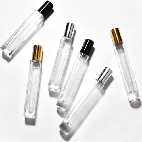 100pcs gold silver black Circle & Square 10ml Luxury Thick Transparent Glass Perfume Bottle Refillable Roller on oil bottles