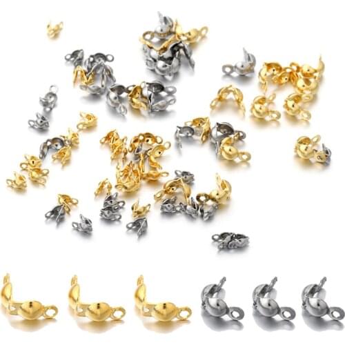 100Pcs Gold Stainless Steel End Crimps Beads Connector Components Ball Chain Calotte For DIY Jewelry Findings Making Supplies